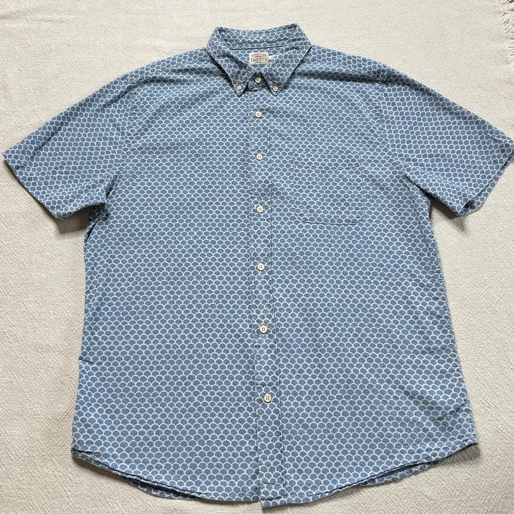 Faherty Blue Patterned Casual Button Down Shirt - image 2